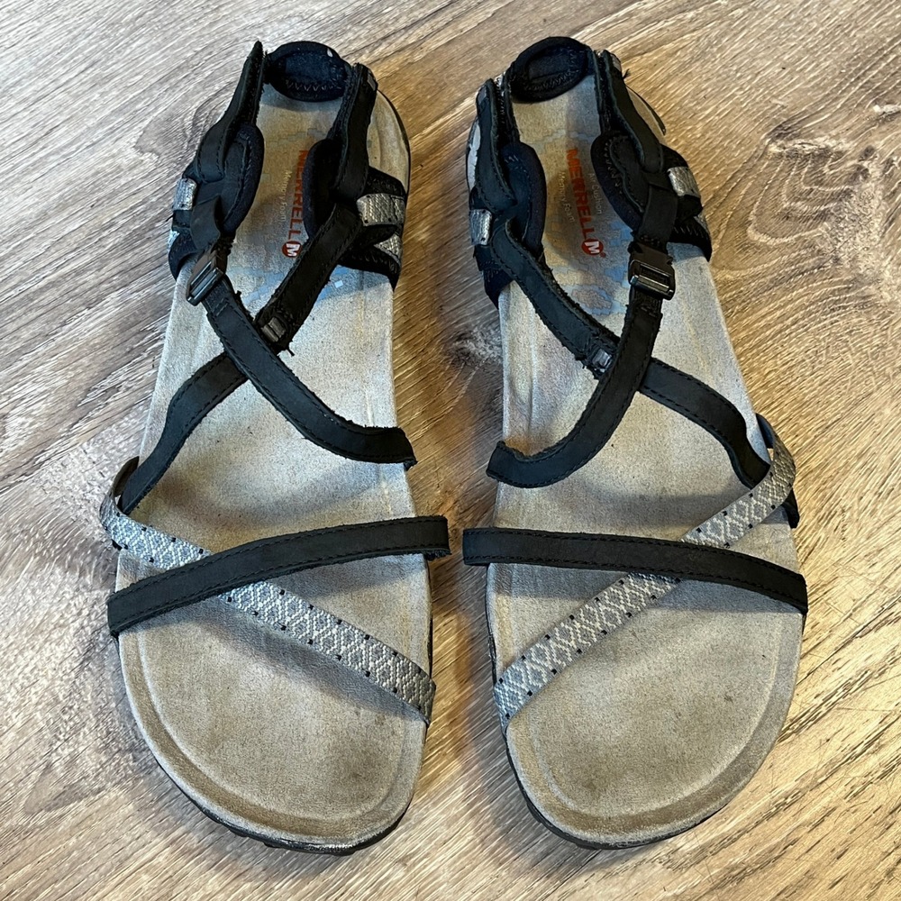 Merrell Terran Ari Lattice Black Strappy Hiking Sandals Womens 11 J55430